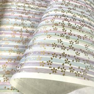 友禅和紙 さわやか 水色 藤色 白の縞 金の桜ちらし ブルー