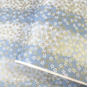 友禅和紙 水色のぼかしに白と金の利休梅 可愛い 大判