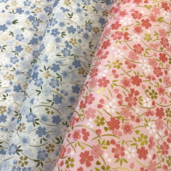 友禅和紙 金の露芝と桜 可愛い ピンク ブルー 桃色 青 水色 約63ｘ93cm 千代紙