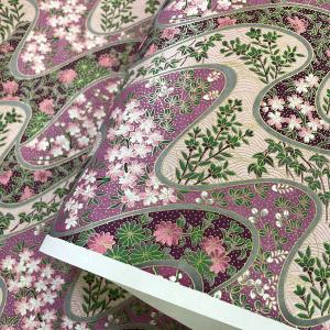 友禅和紙 華やか 流水紋に季節の花々 紫 大判 菊判 約63ｘ93cm