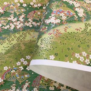 友禅和紙 華やか 扇と波 小桜 菊判 大判 約63ｘ93cm