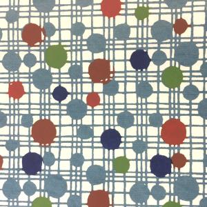 型染紙 更紗 手漉 楮和紙 水玉格子 青 大判 約63ｘ93cm