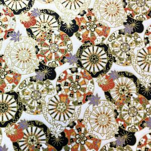 友禅和紙 華やか 源氏車紋 片輪車紋 車輪 御所車 白地