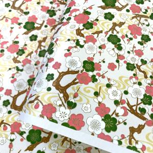 友禅和紙 華やか梅の木 紅白梅 金の流水紋 白地 菊判