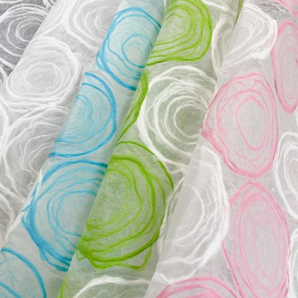 うずまき 渦巻き 透け感のある和紙 丸模様 手漉き和紙 ピンク 桃色 ブルー 水色 黄緑 4/6半切...