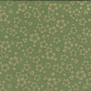 京染め和紙 ヤマニ金千代 松葉色ｘ金 小花 梅柄 38 x 30cm