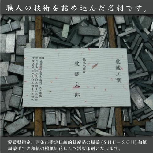 最高級 手すき和紙 ( 檀紙紅花しろ ) 活版名刺 片面1色 ( 活版印刷 ) 100枚