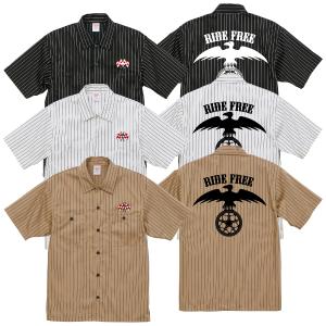 ウルフMotorcycle Supply ストライプワークシャツ 半袖 チェッカー