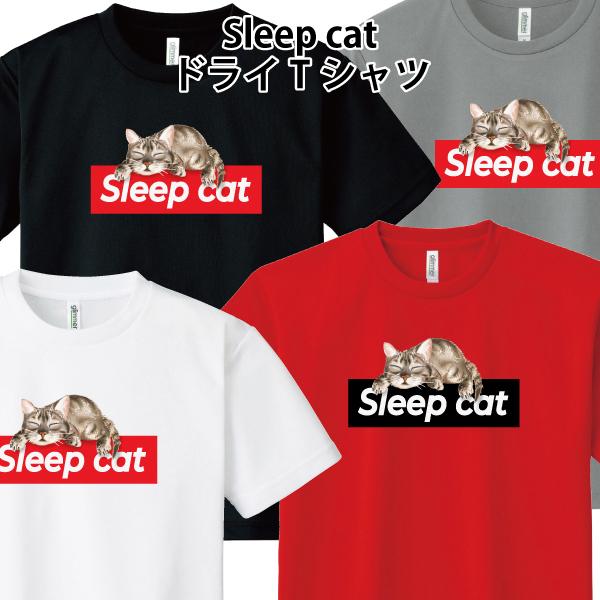 ドライ 速乾  Sleep cat Tシャツ ボックス 猫 ゆるかわ かわいい おもしろTシャツ パ...