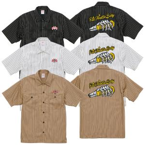 ウルフMotorcycle Supply ストライプワークシャツ 半袖 チェッカー