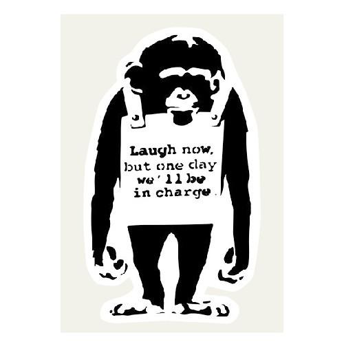 猿 Laugh Now ステッカー 38×64ミリ シール Banksy バンクシー スマホ用 車用...