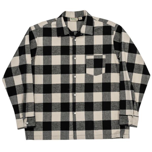 WORKERS/ワーカーズ Flannel Open Collar Shirt White Buff...