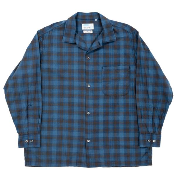 WORKERS/ワーカーズ Open Collar Shirt, Indigo Madras