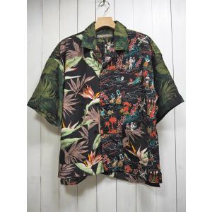 AYUITE(アユイテ) CRAZY ALOHA SHIRT モノトーンミックス クレイジーアロハシャツ AU21S-FS40(ブラック) / メンズ / カジュアル｜morning-glow