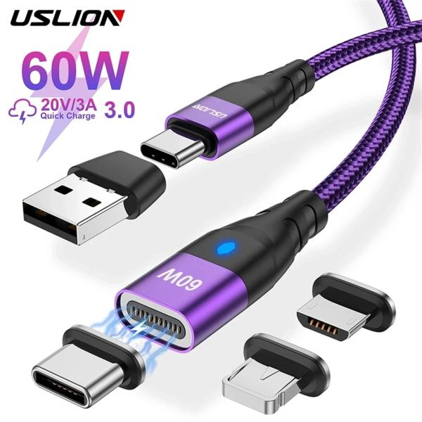 USLION-USB cにタイプcマイクロ磁気ケーブル、急速充電器、データコード、iphone 13...