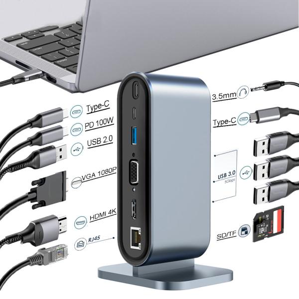 USB cドッキングステーション、12-in-1、4k、30hz、pd、100w、type-c、ラッ...