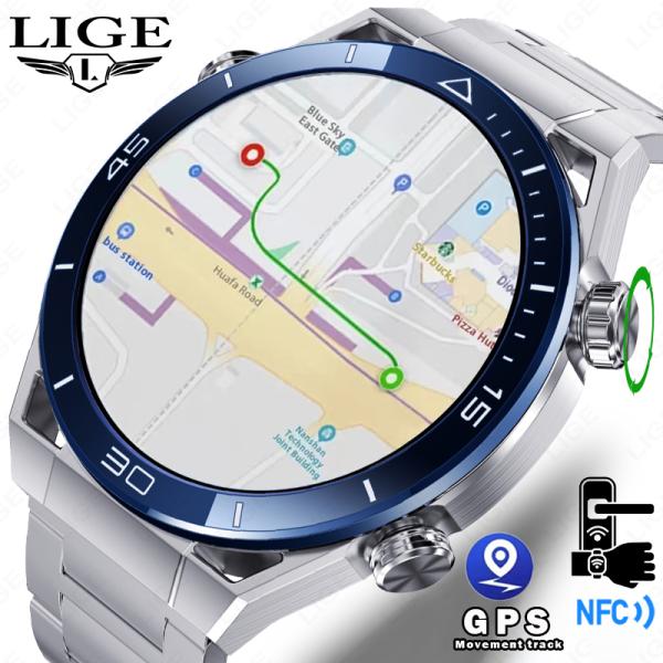 LIGE GPS スマートウォッチ男性 454*454 HD 解像度音声通話 NFC 腕時計コンパス...