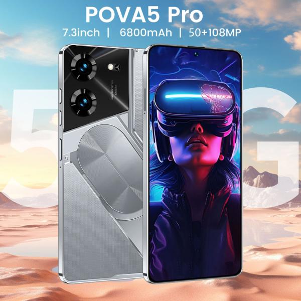 POVA-5Proスマートフォン,5g,オリジナル,7.3 HD画面,108MPデュアルSIM,スマ...