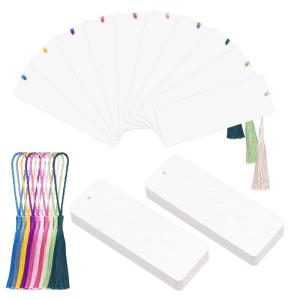 WANDIC 空白のブックマークセット,60個白いしおり＆60個DIYプロジェクトギフト用品のためのカラフルなタッセル紙ブックマークセット