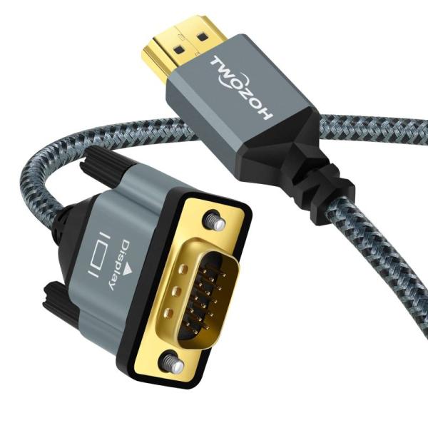 Twozoh HDMI - VGAケーブル1M ートアルミニウム合金シェルナイロン編組&amp;金メッキサポ...