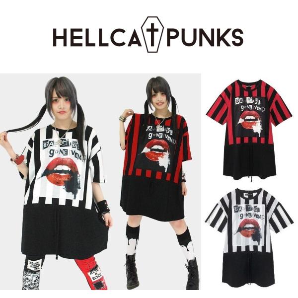 HELLCATPUNKS ストライプ切り替えビッグTシャツ ヘルキャット パンクス ワンピース