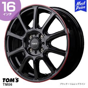 トモクルーズトヨタ 16インチ ホイールセット TOMS/トムス TM06 ホイール ブラック＋リムレッドライン 16インチ×6J
