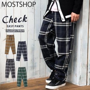ワイドパンツ メンズ チェックパンツ テーパードパンツ