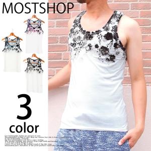 タンクトップ メンズ ノースリーブ タンクトップ プリント フラワー 花柄｜mostshop