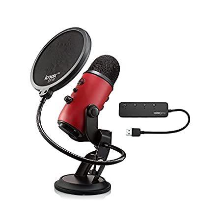 ブルーマイク Yeti USBマイク (サテンレッド) Knox Gear Pop Filter 3...
