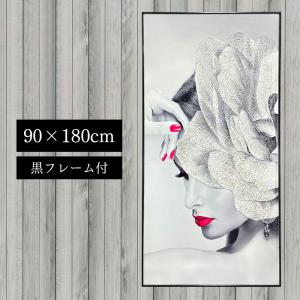 水晶パネル アートパネル 水晶絵 90×180cm 黒フレーム付き 女性 ビッグサイズ 人物 クリスタル 絵 イラスト おしゃれ 高級感 モダン KH482