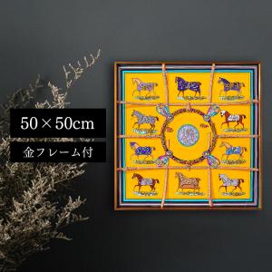 水晶パネル アートパネル 50×50cm 開運画 金フレーム付き 馬 出世運 仕事運 勝負運 クリスタル シルバー 絵 イラスト おしゃれ 高級感 AMS-44
