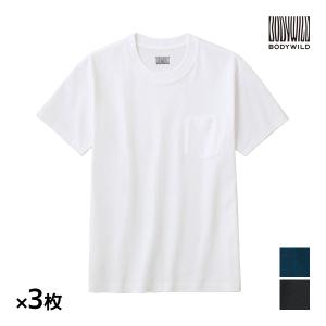 同色3枚セット BODYWILD ボディワイルド クルーネックTシャツ ポケット付き 綿100％ 半袖丸首 グンゼ GUNZE