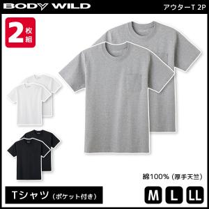 BODYWILD ボディワイルド ポケット付き ヘビーウェイトTシャツ クルーネック 2枚組 グンゼ ボディーワイルド BODY WILD 綿100％ BW52142｜mote