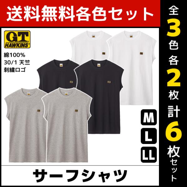 3色2枚ずつ 6枚セット G.T.HAWKINS ホーキンス サーフシャツ 綿100% グンゼ GU...
