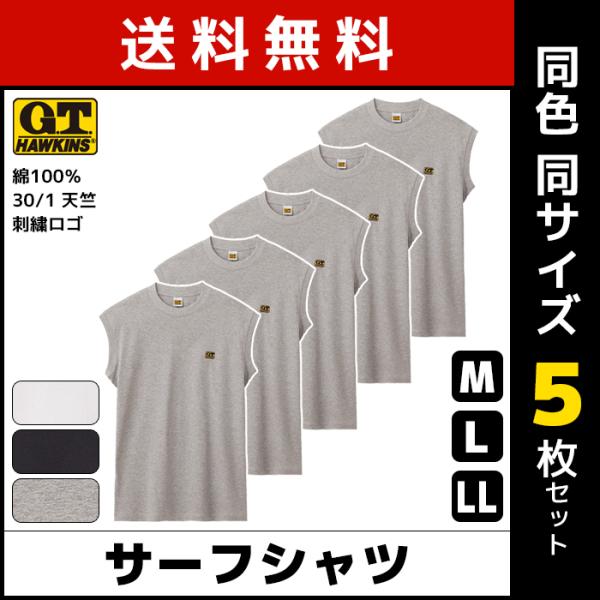 同色5枚セット G.T.HAWKINS ホーキンス サーフシャツ 綿100% グンゼ GUNZE