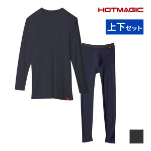 HOTMAGIC ホットマジック やみつき柔らか クルーネック9分袖シャツ＆前あきタイツ 上下セット 日本製 メンズ グンゼ GUNZE｜mote