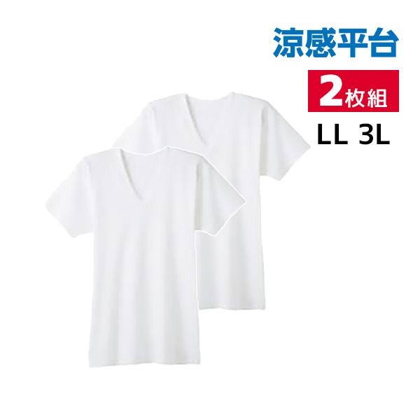 涼感平台 抗菌防臭 速乾フライス 半袖V首 インナー Tシャツ 2枚組 LLサイズ 3Lサイズ グン...