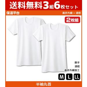 3組セット 計6枚 保温平台 遠赤外線加工 速乾 厚手スムース クルーネックTシャツ 半袖丸首 2枚組 グンゼ GUNZE 綿100% 防寒インナー 温感 RP28142-SET｜mote