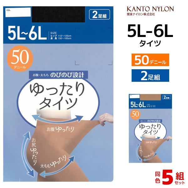 同色5組セット 計10足 ゆったりタイツ 50デニール 5L-6L 2足組 大きいサイズ タイツ 関...