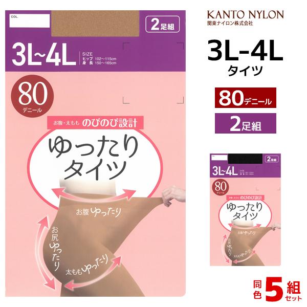 同色5組セット 計10足 ゆったりタイツ 80デニール 3L-4L 2足組 大きいサイズ タイツ 関...