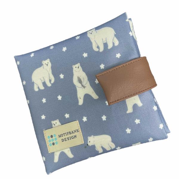 【ハンドメイド】 携帯用ボックスティッシュケース つや消しラミネート仕様 （デニム風しろくま柄）