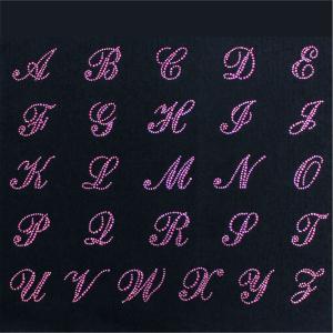 【アルファベット】 ラインストーン 【A-Z】Rose ローズ （ピンク)  アイロン接着可 Tシャツのロゴ等にピッタリ｜motifbank