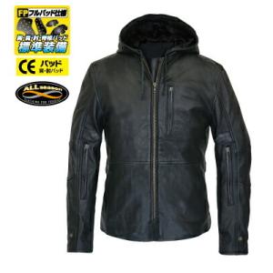 ROUGH&amp;ROAD (ラフ&amp;ロード) バイク用 レザージャケット シープレザーパーカーFP ブラッ...