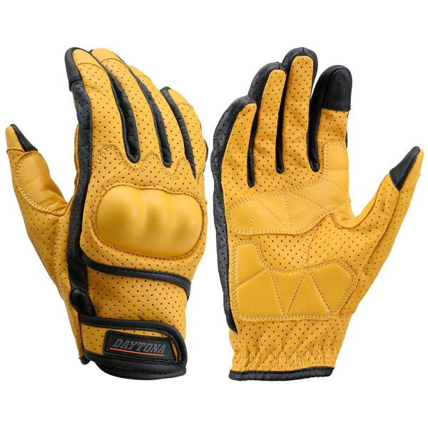 デイトナ DAYTONA バイクグローブ XLサイズ イエロー カウレザー パンチングメッシュ プロ...
