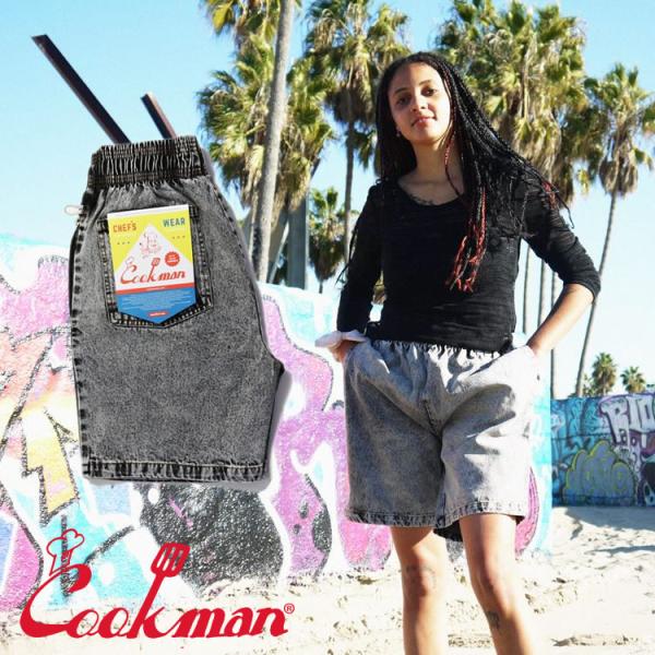 COOKMAN クックマン Chef Pants Short Snow Washed Denim B...