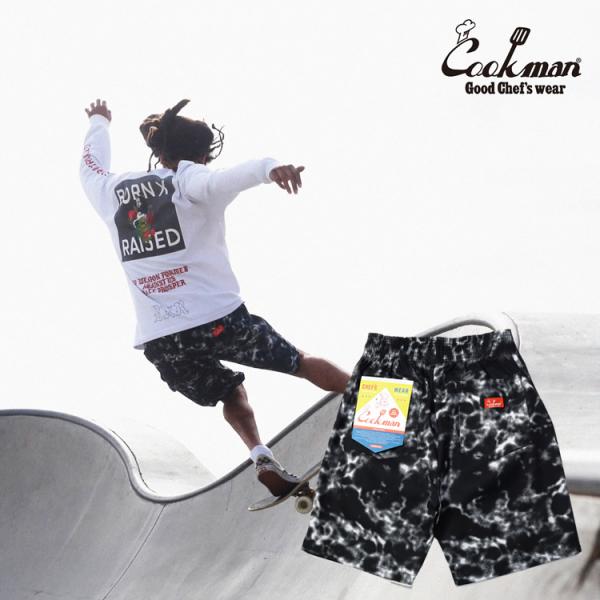 COOKMAN クックマン Chef Pants Short Snow Marble Black シ...