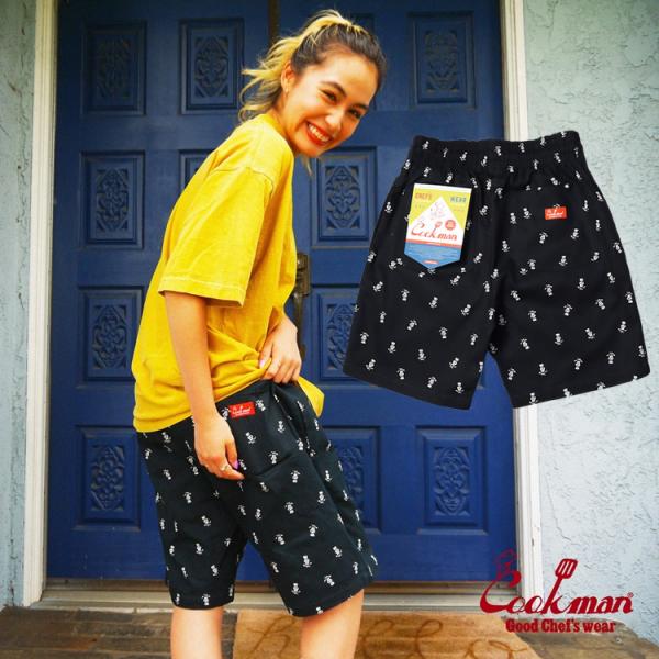 COOKMAN クックマン Chef Pants Short Skull Black ショート シェ...