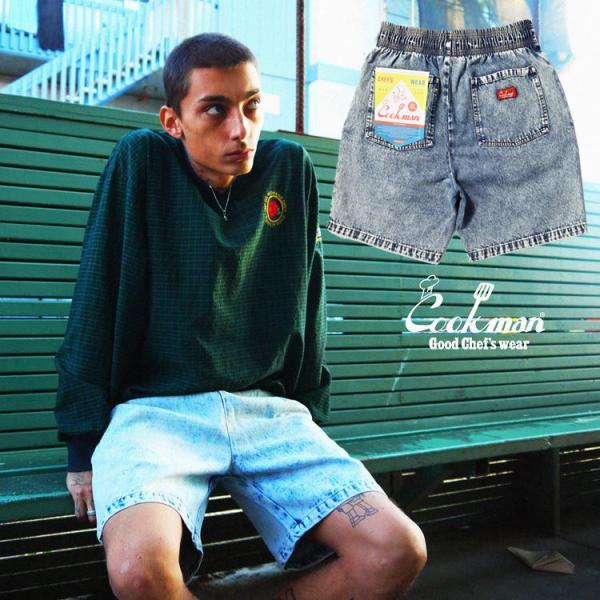 COOKMAN クックマン Chef Pants Short Snow Washed Denim B...