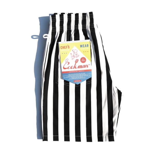 COOKMAN クックマン Chef Pants Short Wide Stripe Black シ...