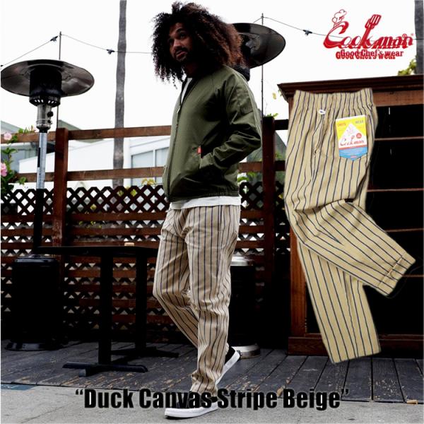 COOKMAN クックマン Chef Pants Duck Canvas Stripe Beige ...